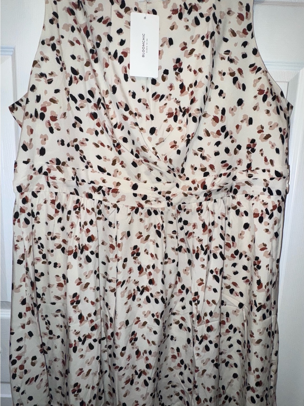 BloomChic Ivory Animal-Print Sleeveless Wrap Dress